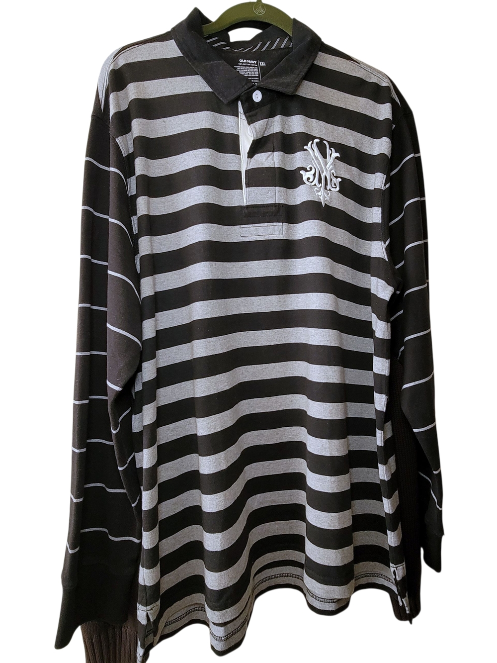 Old Navy Black and Gray Striped Long-Sleeve Polo Men's XXL